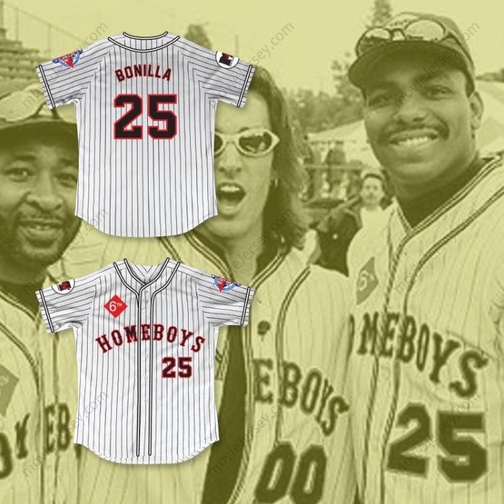 Custom Any Name Number BOBBY BONILLA 25 HOMEBOYS PINSTRIPED BASEBALL JERSEY 6TH ANNUAL ROCK N' JOCK SOFTBALL CHALLENGE 1995 Top Stitched S-6XL