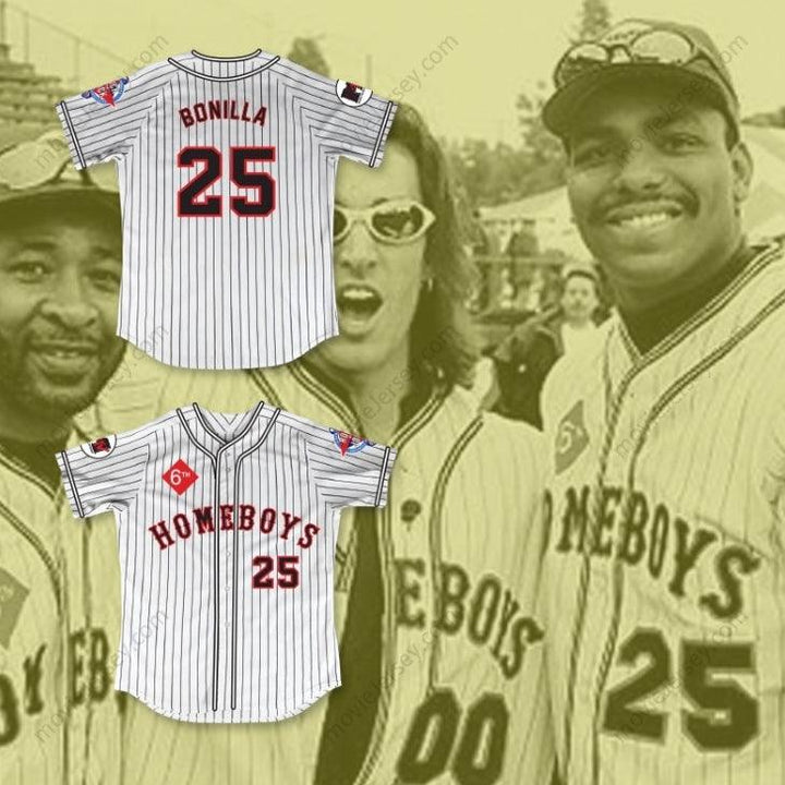 Custom Any Name Number BOBBY BONILLA 25 HOMEBOYS PINSTRIPED BASEBALL JERSEY 6TH ANNUAL ROCK N' JOCK SOFTBALL CHALLENGE 1995 Top Stitched S-6XL