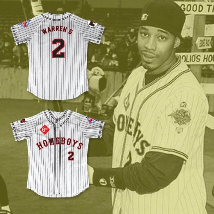 Custom Any Name Number WARREN G 2 HOMEBOYS PINSTRIPED BASEBALL JERSEY 6TH ANNUAL ROCK N' JOCK SOFTBALL CHALLENGE 1995 Top Stitched S-6XL