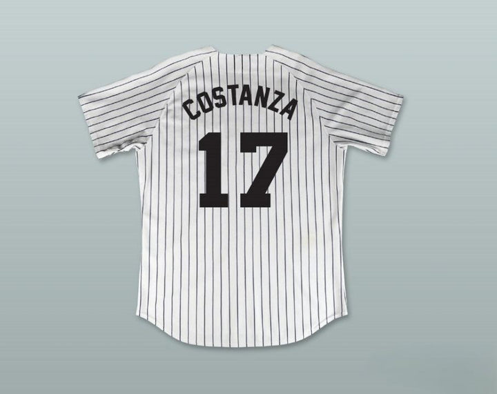 Custom Any Name Number GEORGE COSTANZA 17 IMPROV WHITE PINSTRIPED BASEBALL JERSEY Top Stitched S-6XL