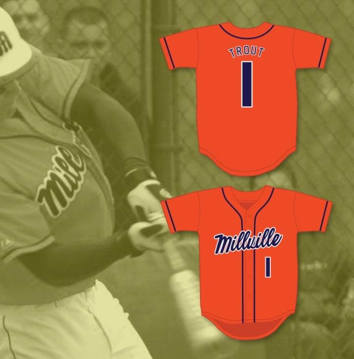 Custom Any Name Number MIKE TROUT 1  SENIOR HIGH SCHOOL THUNDERBOLTS ORANGE BASEBALL JERSEY 2 Top Stitched S-6XL