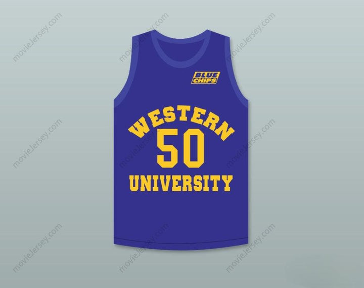 CUSTOM ANY Name Number SHAQ NEON BOUDEAUX 50   BLUE BASKETBALL JERSEY WITH BLUE CHIPS PATCH Top Stitched S-6XL