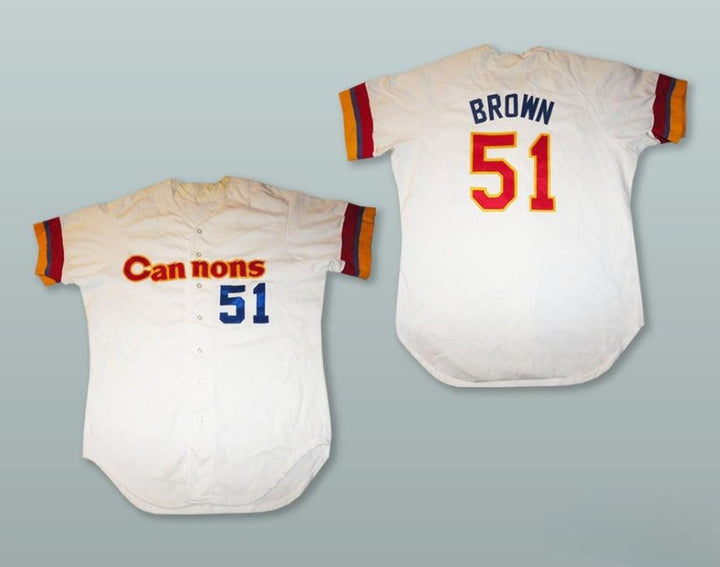 Custom Any Name Number BROWN 51 CALGARY CANNONS WHITE BUTTON DOWN BASEBALL JERSEY Top Stitched S-6XL