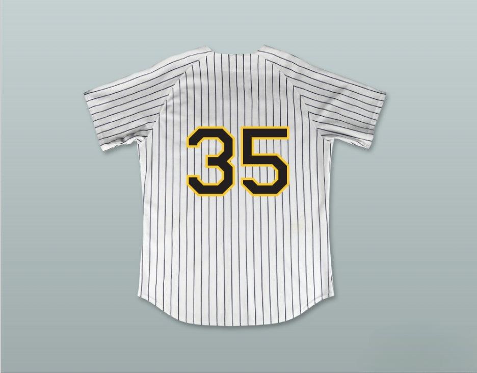 Custom Any Name Number CARLTON 'DOC' WINDGATE 35 BUZZ WHITE PINSTRIPED BASEBALL JERSEY MAJOR LEAGUE: BACK TO THE MINORS Top Stitched S-6XL