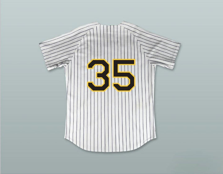 Custom Any Name Number CARLTON 'DOC' WINDGATE 35 BUZZ WHITE PINSTRIPED BASEBALL JERSEY MAJOR LEAGUE: BACK TO THE MINORS Top Stitched S-6XL