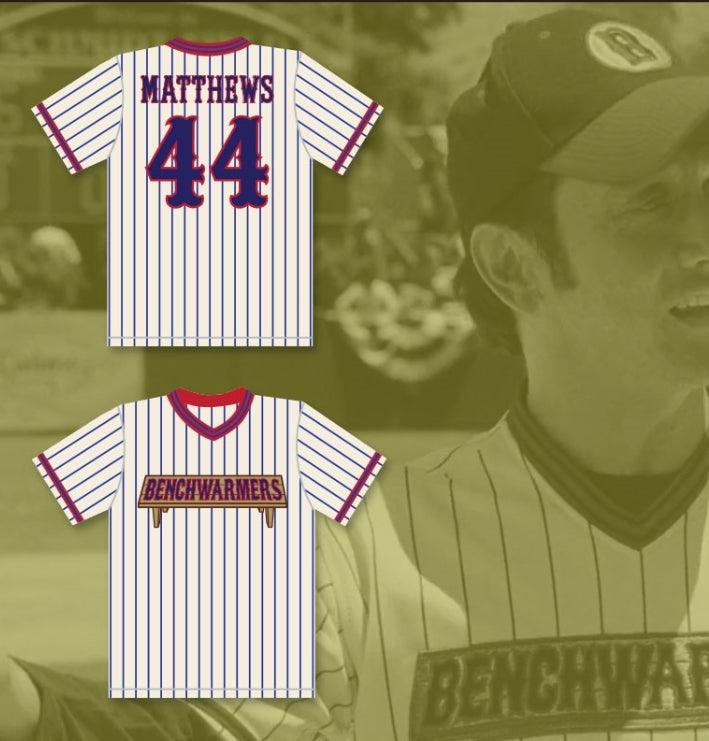 Custom Any Name Number GUS MATTHEWS 44 BENCHWARMERS PINSTRIPED BASEBALL JERSEY Top Stitched S-6XL