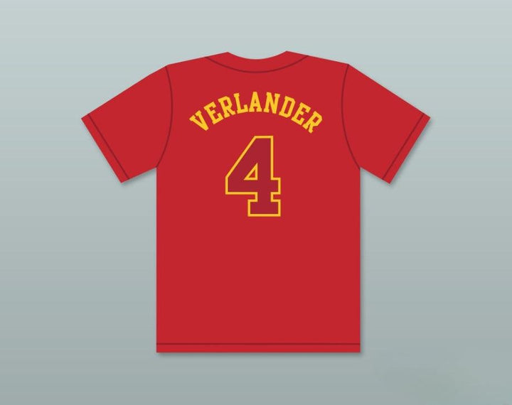 Custom Any Name Number JUSTIN VERLANDER 4  HIGH SCHOOL BULLDOGS RED BASEBALL JERSEY 3 Top Stitched S-6XL