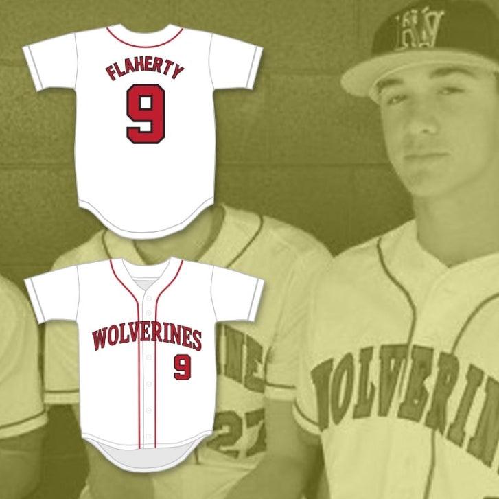 Custom Any Name Number JACK FLAHERTY 9  -WESTLAKE SCHOOL WOLVERINES WHITE BASEBALL JERSEY 2 Top Stitched S-6XL