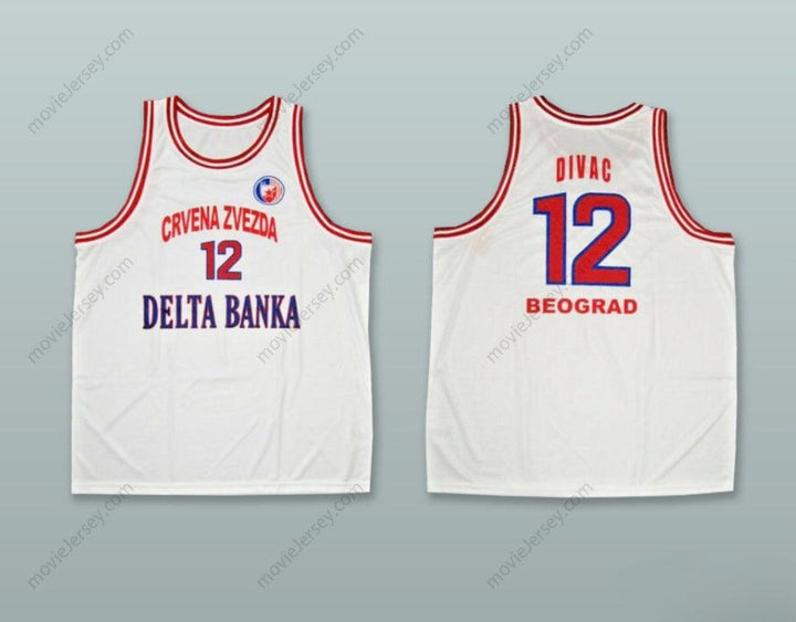 CUSTOM ANY Name Number VLADE DIVAC 12 KK CRVENA ZVEZDA RED STAR BEOGRAD SERBIA WHITE BASKETBALL JERSEY Top Stitched S-6XL