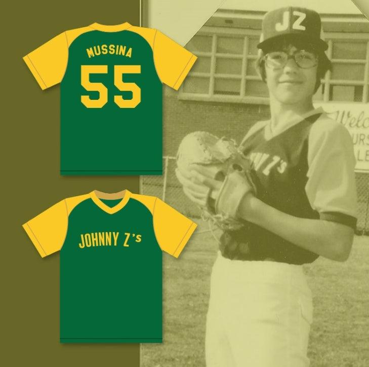 Custom Any Name Number MIKE MUSSINA 55 JOHNNY Z'S LITTLE LEAGUE GREEN BASEBALL JERSEY 2 Top Stitched S-6XL