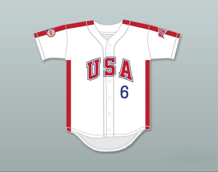 Custom Any Name Number SID AKINS 6 1984 USA TEAM WHITE BUTTON DOWN BASEBALL JERSEY Top Stitched S-6XL