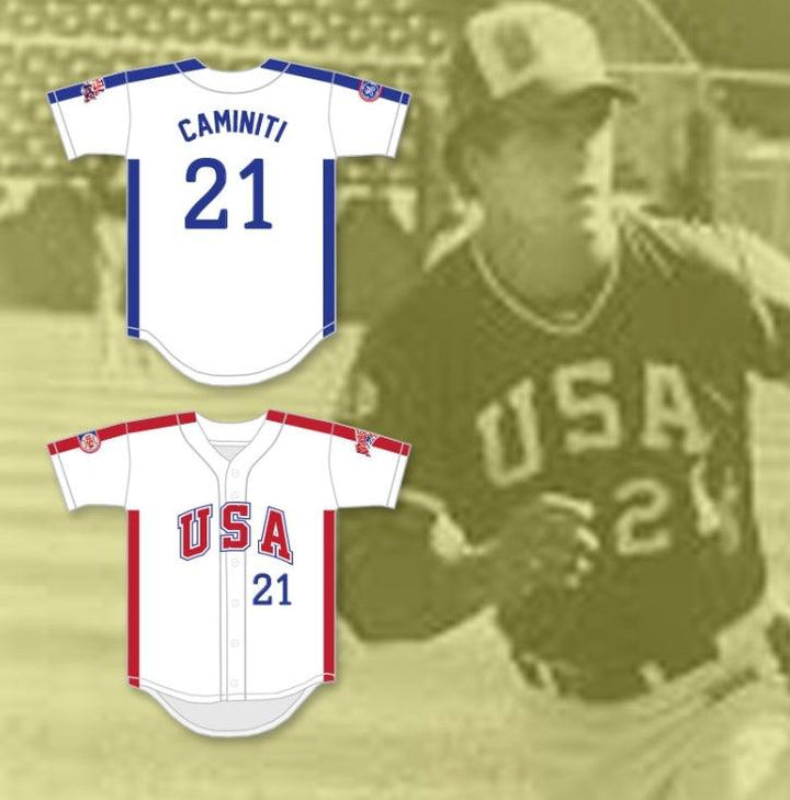 Custom Any Name Number KEN CAMINITI 21 1984 USA TEAM WHITE BUTTON DOWN BASEBALL JERSEY Top Stitched S-6XL