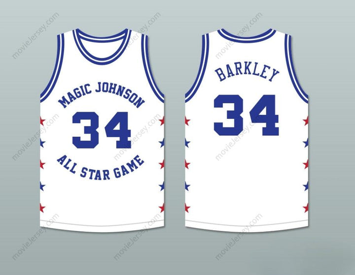 CUSTOM ANY Name Number CHARLES BARKLEY 34 MAGIC JOHNSON ALL STAR GAME WHITE BASKETBALL JERSEY 1988 MIDSUMMER NIGHT'S MAGIC CHARITY EVENT Top Stitched S-6XL