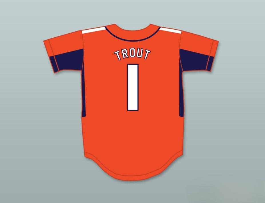 Custom Any Name Number MIKE TROUT 1  SENIOR HIGH SCHOOL THUNDERBOLTS ORANGE BASEBALL JERSEY 4 Top Stitched S-6XL