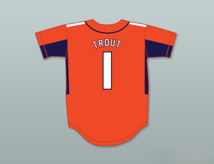 Custom Any Name Number MIKE TROUT 1  SENIOR HIGH SCHOOL THUNDERBOLTS ORANGE BASEBALL JERSEY 4 Top Stitched S-6XL