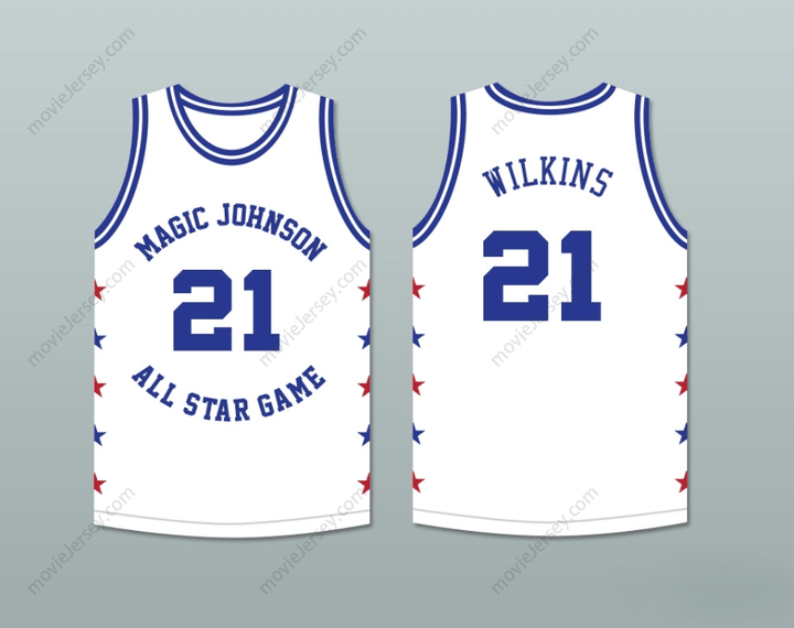 CUSTOM ANY Name Number DOMINIQUE WILKINS 21 MAGIC JOHNSON ALL STAR GAME WHITE BASKETBALL JERSEY 1986 MIDSUMMER NIGHT'S MAGIC CHARITY EVENT Top Stitched S-6XL