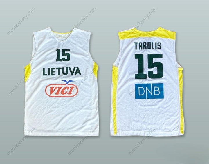 CUSTOM ANY Name Number DONATAS TAROLIS 15 LIETUVA LITHUANIA WHITE BASKETBALL JERSEY Top Stitched S-6XL