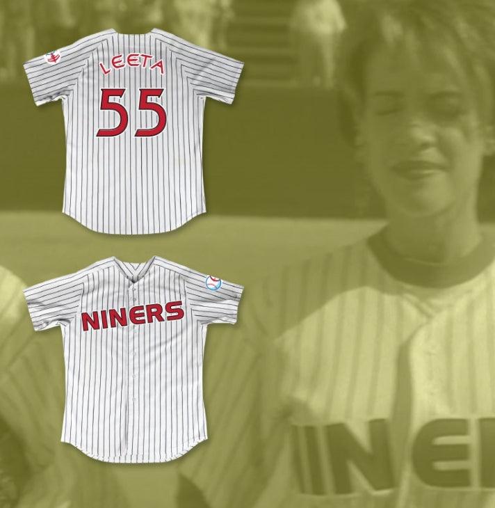 Custom Any Name Number LEETA 55 DEEP SPACE NINERS WHITE PINSTRIPED BASEBALL JERSEY Top Stitched S-6XL