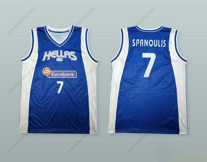 CUSTOM ANY Name Number VASSILIS SPANOULIS 7 GREECE BLUE BASKETBALL JERSEY Top Stitched S-6XL