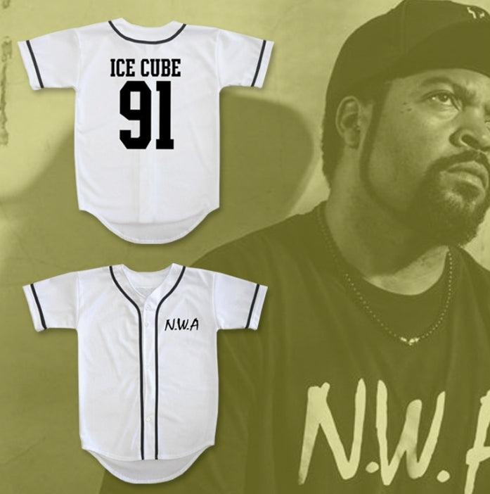 Custom Any Name Number N.W.A. ICE CUBE 91 WHITE BASEBALL JERSEY Top Stitched S-6XL