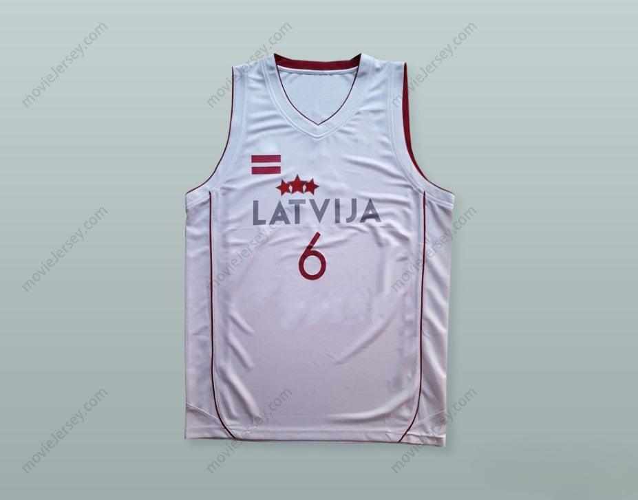 CUSTOM ANY Name Number KRISTAPS PORZINGIS 6 LATVIJA WHITE BASKETBALL JERSEY Top Stitched S-6XL