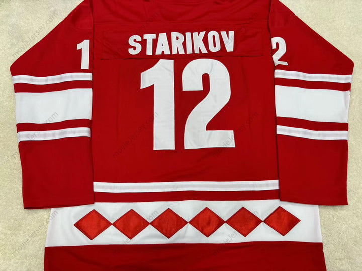 Custom Any Name Number 1980 SERGEI STARIKOV 12 SOVIET UNION CCCP NATIONAL TEAM RED HOCKEY JERSEY Stitched Top Stitched S-6XL