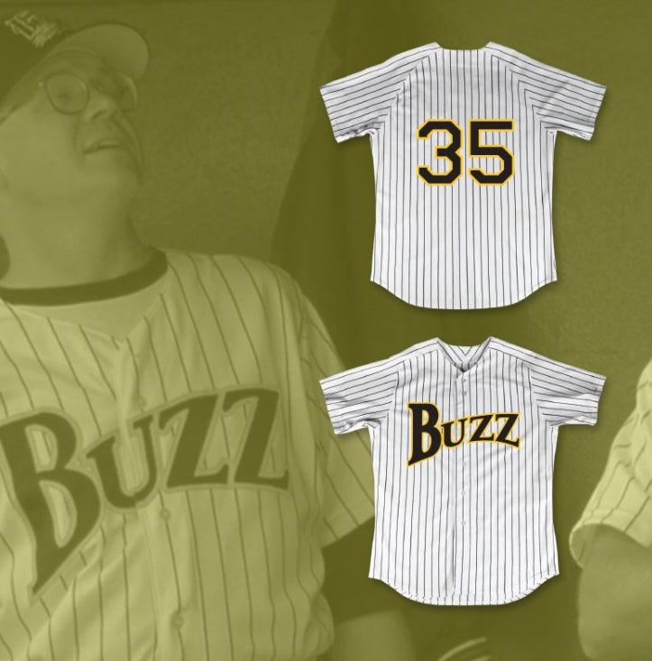 Custom Any Name Number CARLTON 'DOC' WINDGATE 35 BUZZ WHITE PINSTRIPED BASEBALL JERSEY MAJOR LEAGUE: BACK TO THE MINORS Top Stitched S-6XL