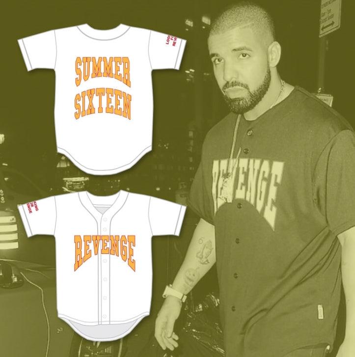 Custom Any Name Number DRAKE SUMMER SIXTEEN REVENGE LOOKING FOR REVENGE WHITE BASEBALL JERSEY Top Stitched S-6XL