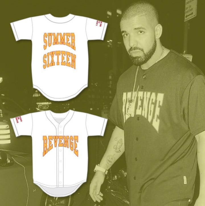 Custom Any Name Number DRAKE SUMMER SIXTEEN REVENGE LOOKING FOR REVENGE WHITE BASEBALL JERSEY Top Stitched S-6XL