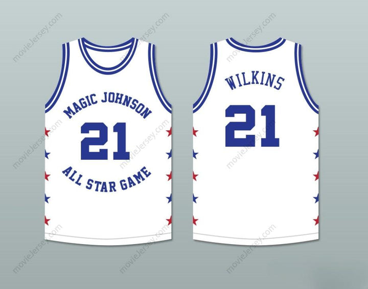 CUSTOM ANY Name Number DOMINIQUE WILKINS 21 MAGIC JOHNSON ALL STAR GAME WHITE BASKETBALL JERSEY 1988 MIDSUMMER NIGHT'S MAGIC CHARITY EVENT Top Stitched S-6XL