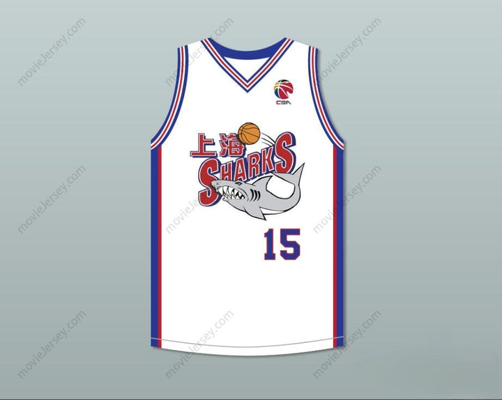 CUSTOM ANY Name Number YAO MING 15 SHANGHAI SHARKS WHITE BASKETBALL JERSEY WITH CBA PATCH Top Stitched S-6XL