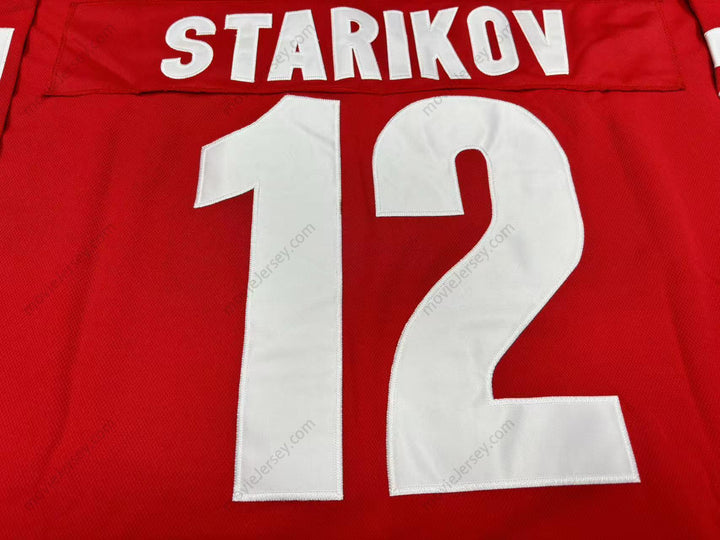 Custom Any Name Number 1980 SERGEI STARIKOV 12 SOVIET UNION CCCP NATIONAL TEAM RED HOCKEY JERSEY Stitched Top Stitched S-6XL