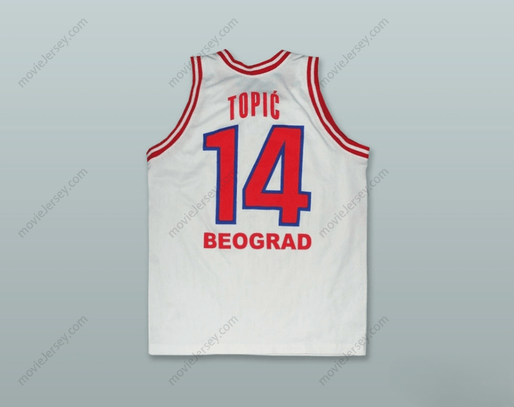 CUSTOM ANY Name Number MILENKO TOPIC 14 KK CRVENA ZVEZDA SERBIA WHITE BASKETBALL JERSEY Top Stitched S-6XL
