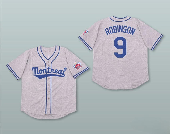 Custom Any Name Number JACKIE ROBINSON 9 MONTREAL ROYALS GRAY BUTTON DOWN BASEBALL JERSEY Top Stitched S-6XL
