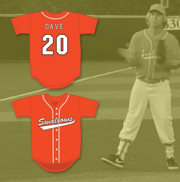 Custom Any Name Number DAVE ENGLAND 20 SWALLOWS PLAY BALL ORANGE BASEBALL JERSEY Top Stitched S-6XL