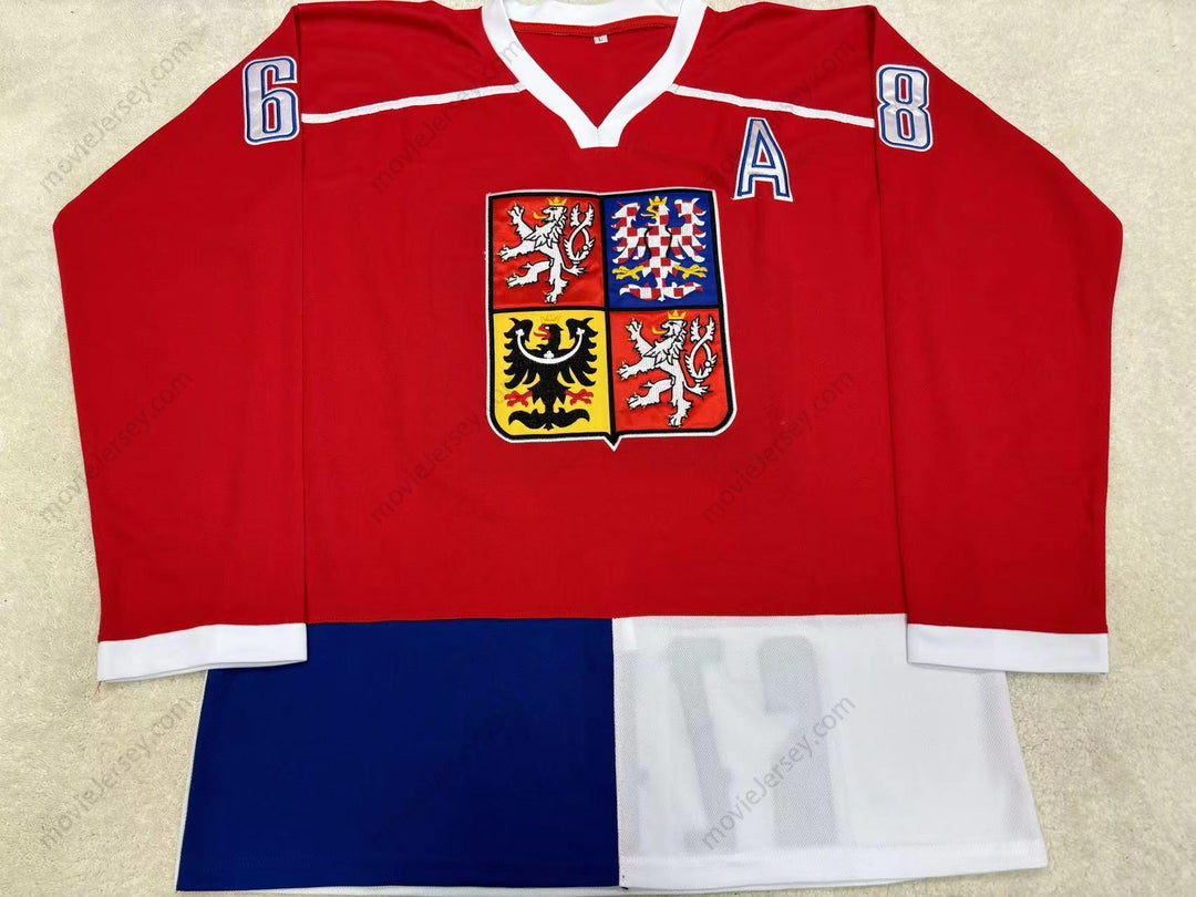 Custom Any Name Number JAROMIR JAGR 68 CZECH REPUBLIC NATIONAL TEAM RED HOCKEY JERSEY Stitched Top Stitched S-6XL