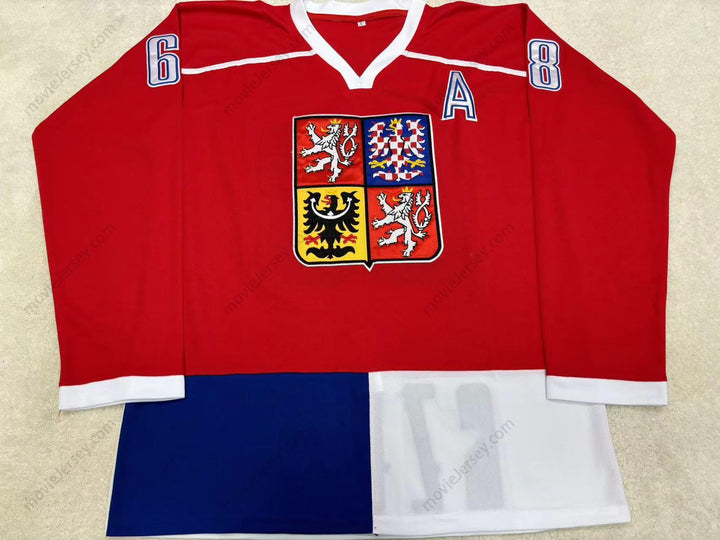 Custom Any Name Number JAROMIR JAGR 68 CZECH REPUBLIC NATIONAL TEAM RED HOCKEY JERSEY Stitched Top Stitched S-6XL