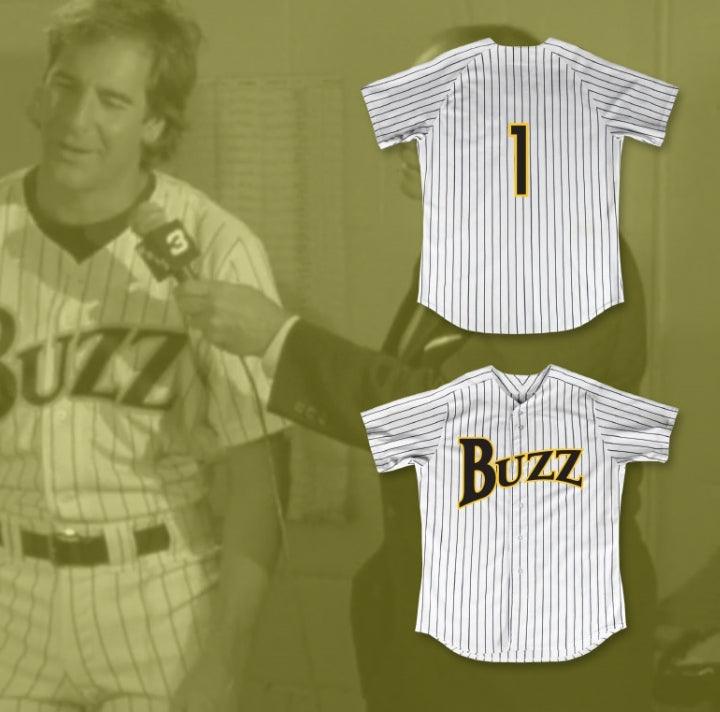 Custom Any Name Number GUS CANTRELL 1 BUZZ WHITE PINSTRIPED BASEBALL JERSEY MAJOR LEAGUE: BACK TO THE MINORS Top Stitched S-6XL