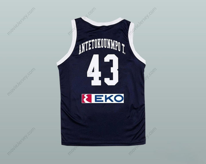 Custom Any Name Number Thanasis Antetokounmpo 43 Greece Navy Blue Basketball Jersey Top Stitched S-6XL