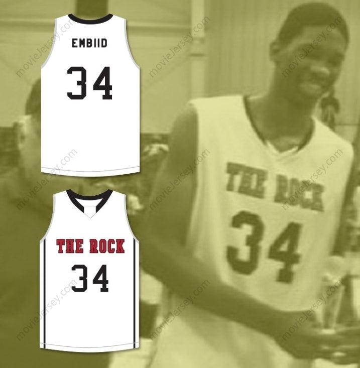 CUSTOM ANY Name Number JOEL EMBIID 34 THE ROCK HIGH SCHOOL WHITE BASKETBALL JERSEY 2 Top Stitched S-6XL