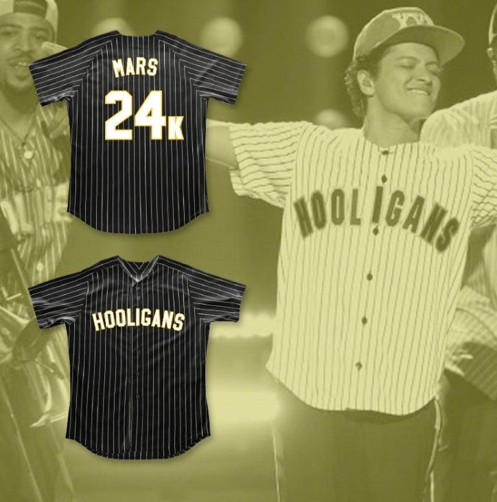 Custom Any Name Number BRUNO MARS 24K HOOLIGANS BLACK PINSTRIPED BASEBALL JERSEY BET AWARDS Top Stitched S-6XL