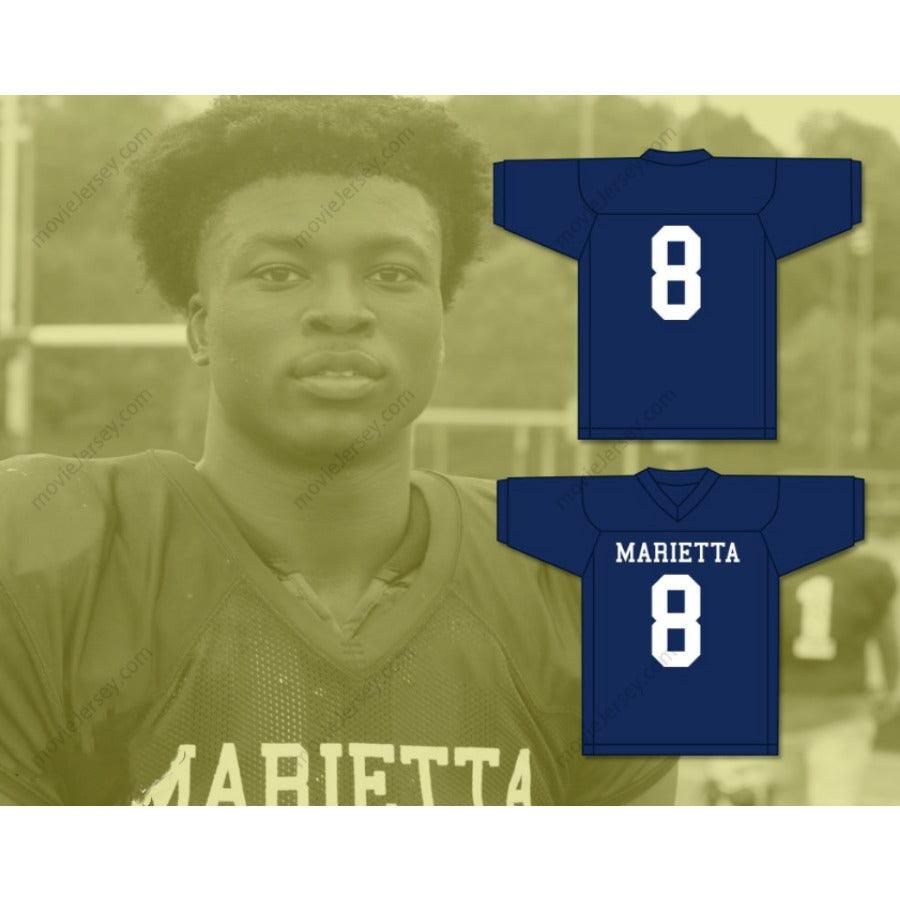 CUSTOM ANY Name Number BLUE DEVILS AZEEZ OJULARI 8 MARIETTA HIGH SCHOOL NAVY BLUE Football Jersey Top Stitched S-6XL