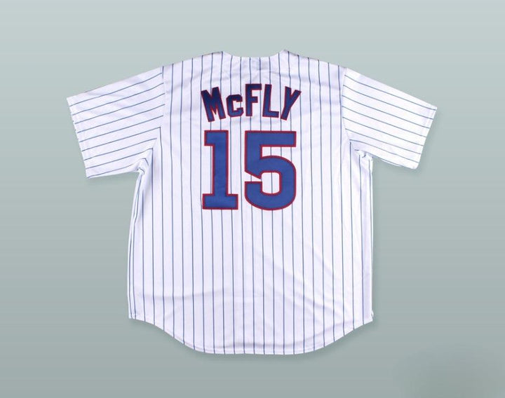 Custom Any Name Number MARTY MCFLY 15 PINSTRIPED BASEBALL JERSEY BACK TO THE FUTURE II PREDICTION Top Stitched S-6XL