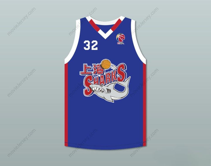 CUSTOM ANY Name Number JIMMER FREDETTE 32 SHANGHAI SHARKS ALTERNATE BLUE BASKETBALL JERSEY WITH CBA PATCH Top Stitched S-6XL