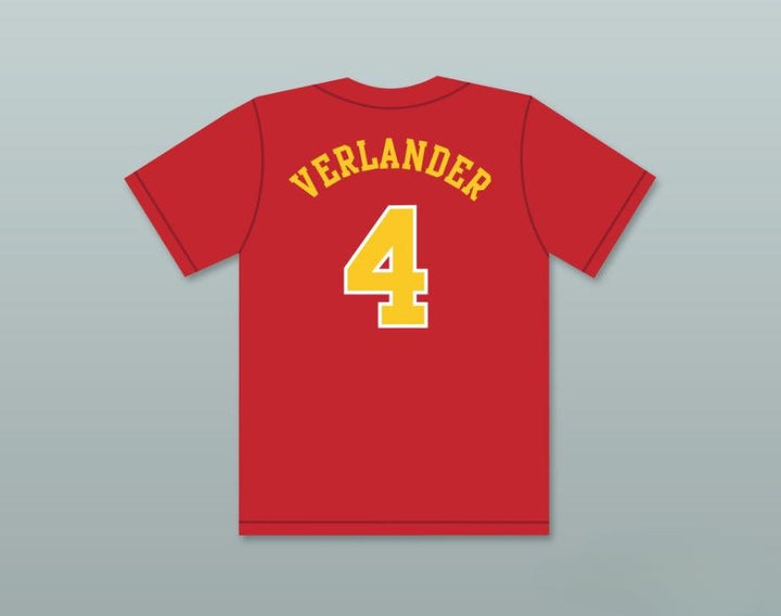 Custom Any Name Number JUSTIN VERLANDER 4  HIGH SCHOOL BULLDOGS RED BASEBALL JERSEY 2 Top Stitched S-6XL
