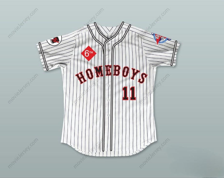 Custom Any Name Number PAMELA ANDERSON 11 HOMEBOYS PINSTRIPED BASEBALL JERSEY 6TH ANNUAL ROCK N' JOCK SOFTBALL CHALLENGE 1995 Top Stitched S-6XL