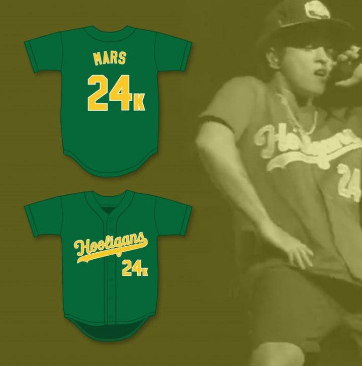 Custom Any Name Number MARS 24K HOOLIGANS GREEN BASEBALL JERSEY Top Stitched S-6XL