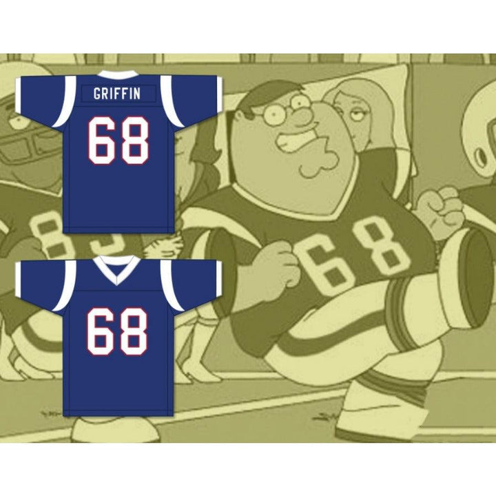 CUSTOM ANY Name Number PETER GRIFFIN 68 BLUE FOOTBALL JERSEY FAMILY GUY Top Stitched S-6XL