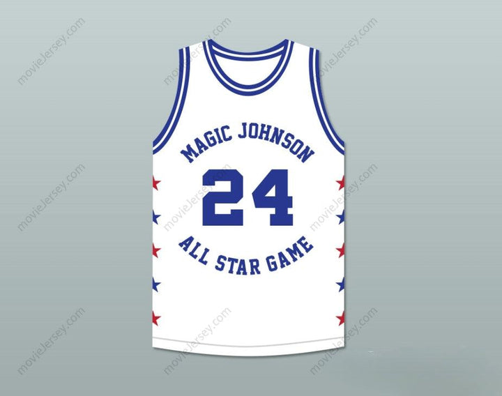 CUSTOM ANY Name Number REGGIE THEUS 24 MAGIC JOHNSON ALL STAR GAME WHITE BASKETBALL JERSEY 1986 MIDSUMMER NIGHT'S MAGIC CHARITY EVENT Top Stitched S-6XL