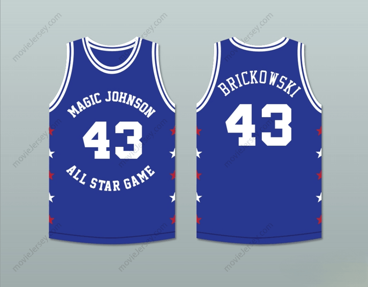 CUSTOM ANY Name Number FRANK BRICKOWSKI 43 MAGIC JOHNSON ALL STAR GAME BLUE BASKETBALL JERSEY 1989 MIDSUMMER NIGHT'S MAGIC CHARITY EVENT Top Stitched S-6XL